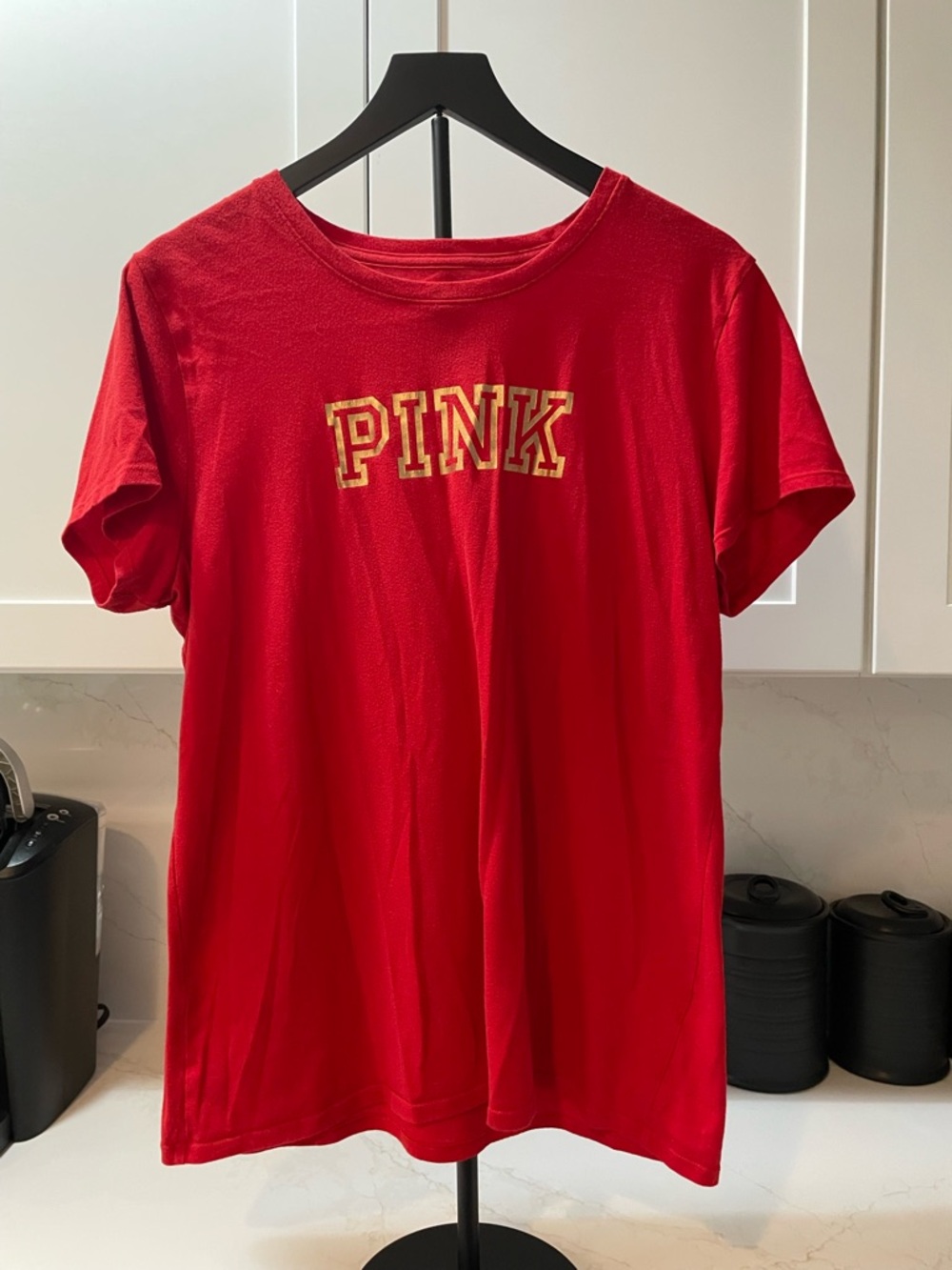 PINK Red Graphic Tee with Gold Lettering (0029)